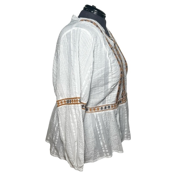 Lane Bryant White Long Sleeve Embroidered Boho Blouse Top (Size 24W) - Picture 4 of 6